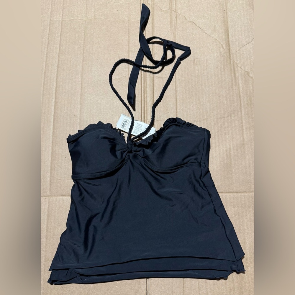 Women’s Island Escape Size 6 Black Bandini Tankini Swim Halter Top NWT